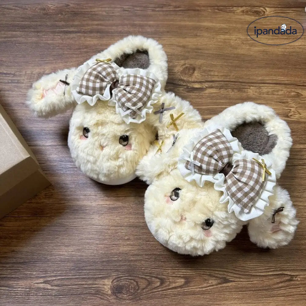 リボン うさぎ ファー サンダル レディース 秋冬 厚底 ユニバーサル オープントゥ スリッパ ID3038