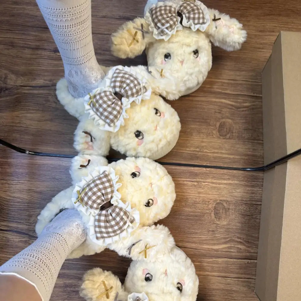 リボン うさぎ ファー サンダル レディース 秋冬 厚底 ユニバーサル オープントゥ スリッパ ID3038