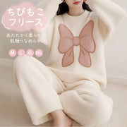 リボンパジャマ レディース 上下セット 着る毛布 暖かい ナイトウェア 可愛い パジャマ 冬 長袖 もこもこ 秋冬 あったか ゆったり フェミニン 女の子 大きいサイズ かわいい ID122 レディース＞セットアップ
