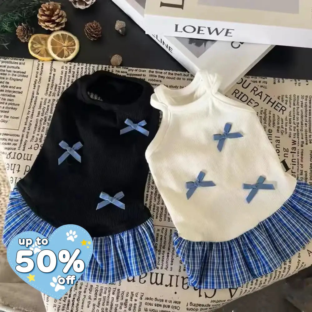 ID730 犬 服 夏 小型犬 子犬 用 薄手 タンクトップ ワンピース リボン ベスト スカート インスタ 風 ヨークシャー テリア ペット用品＞ウェア