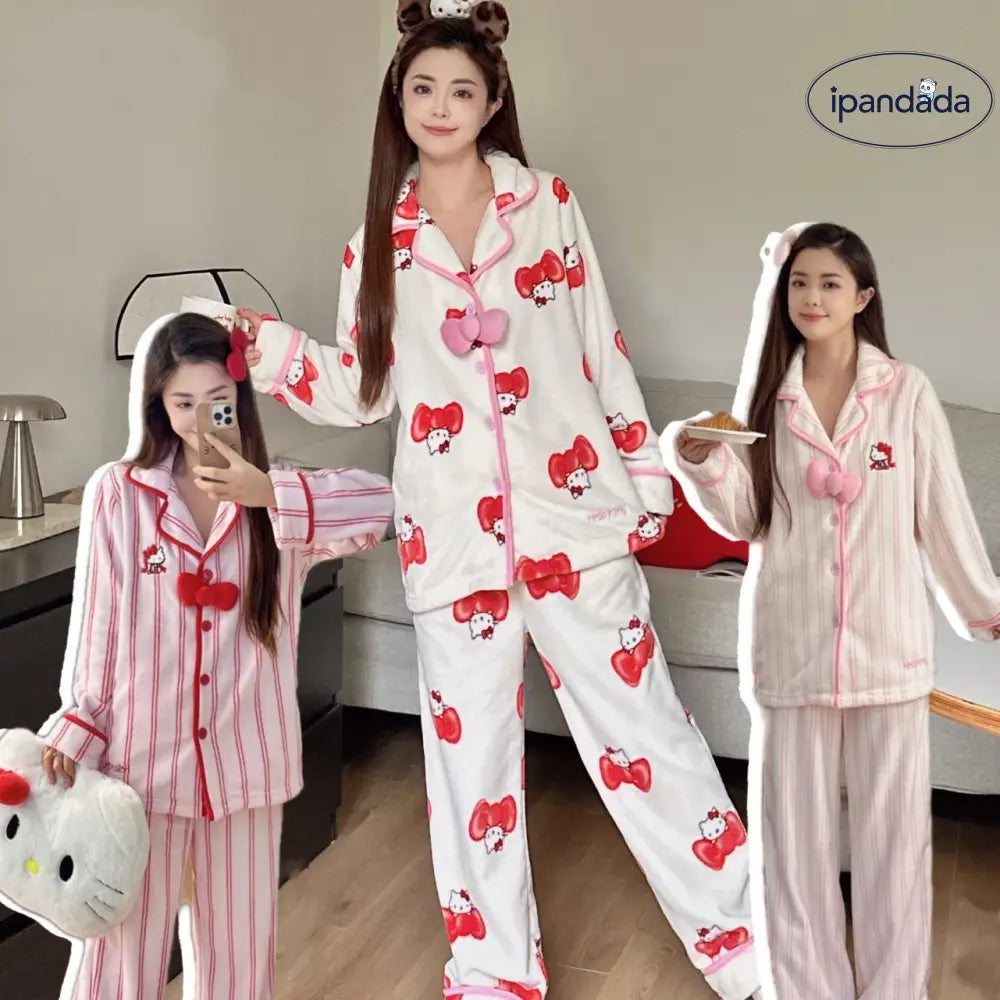 ふわふわ 少女心 キティちゃん フランネル パジャマ カートゥーン 可愛い カーディガン ルームウェア ID3204