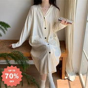 パジャマ ワンピース無地 シンプル おしゃれ パジャマ 前開き 寝巻き 部屋着 ナイトウェア レディース アプリコット / M レディース＞ワンピース