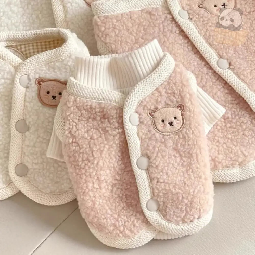 リトルベア テディ ベスト インナー アウター重ね着 背中ボタン 冬服 もこもこ 秋冬 防寒 暖か 厚手 かわいい ペット 犬の服 ペット用品＞ウェア