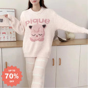 柔らかい 女性 パジャマセット 秋冬 カートゥーン 可愛い ハーフフリース ルームウェア ホームウェア 暖 着る毛布 裏起毛 丸洗い ID3097 レディース＞セットアップ