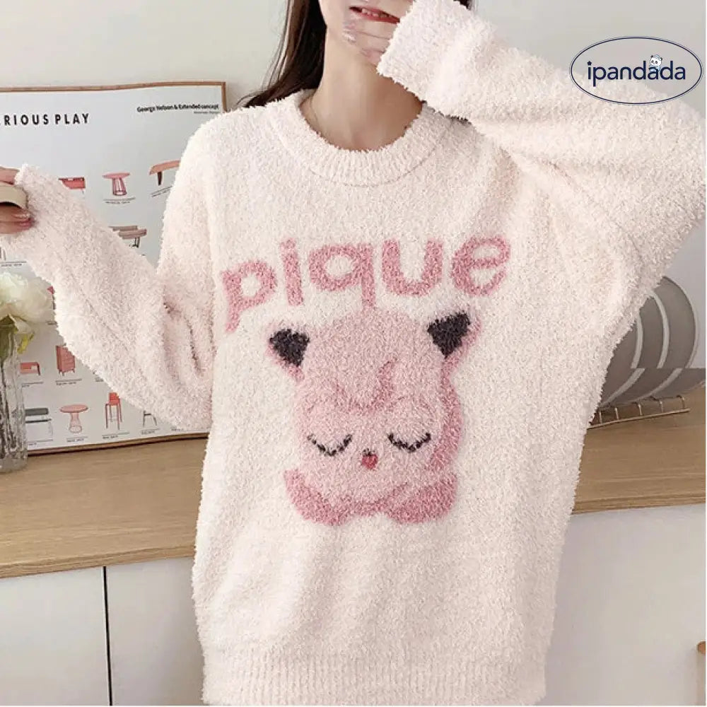 柔らかい 女性 パジャマセット 秋冬 カートゥーン 可愛い ハーフフリース ルームウェア ホームウェア 暖 着る毛布 裏起毛 丸洗い ID3097 レディース＞セットアップ