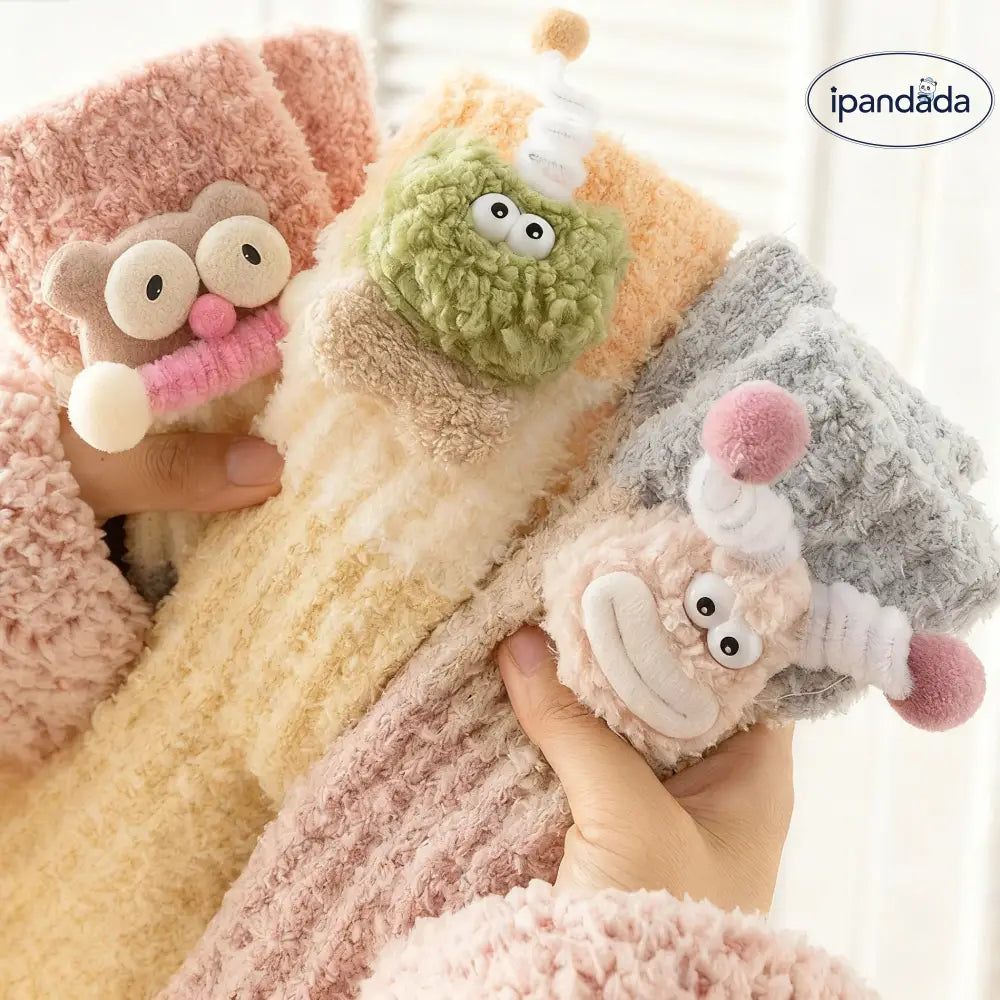 ルーム用 フリース キャラクター ソックス レディース 秋冬 保温 裏起毛 厚手 ゆったり コーラルフリース 足元 スリープ ロング ソックス ID3040