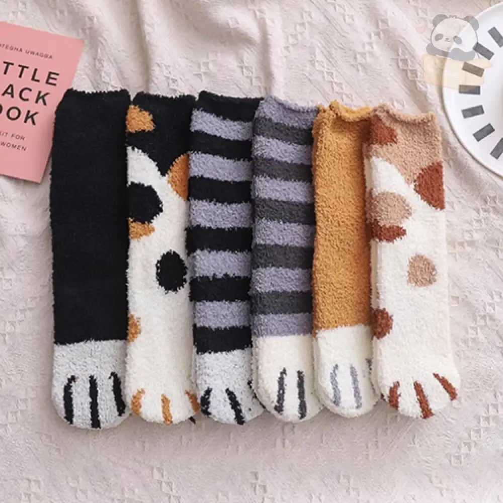 ルームソックス 厚手 猫柄 6足セット 靴下 ソックス かわいい にゃんこ ふわふわ あったか ネコちゃんデザイン もこもこ 冬 レディース プレゼント 6点セット / フリー グッズ＞ソックス