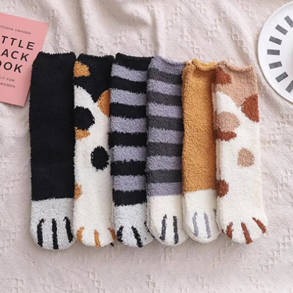 ルームソックス 厚手 猫柄 6足セット 靴下 ソックス かわいい にゃんこ ふわふわ あったか ネコちゃんデザイン もこもこ 冬 レディース プレゼント 6点セット / フリー グッズ＞ソックス