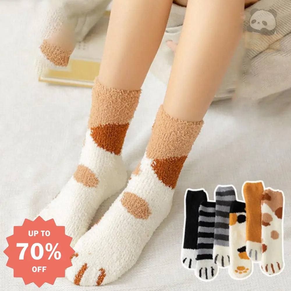 ルームソックス 厚手 猫柄 6足セット 靴下 ソックス かわいい にゃんこ ふわふわ あったか ネコちゃんデザイン もこもこ 冬 レディース プレゼント グッズ＞ソックス