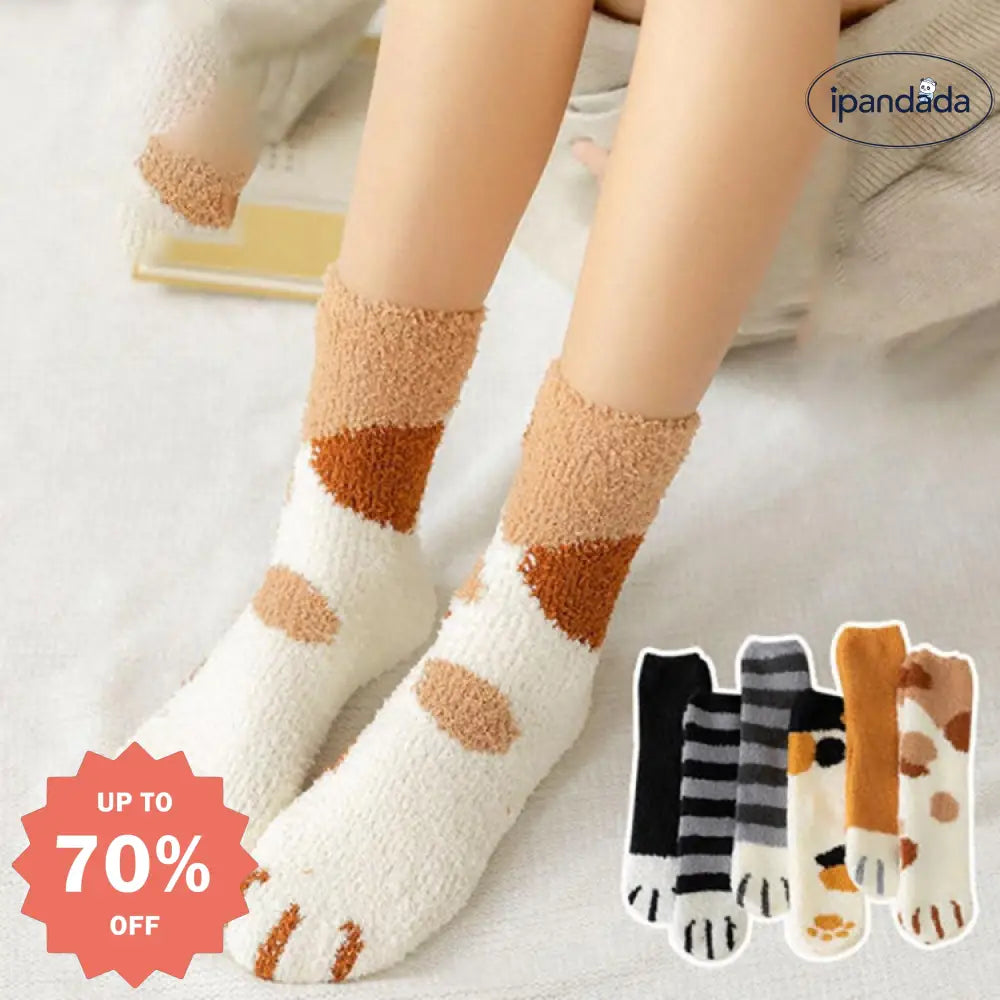 ルームソックス 厚手 猫柄 6足セット 靴下 ソックス かわいい にゃんこ ふわふわ あったか ネコちゃんデザイン もこもこ 冬 レディース プレゼント グッズ＞ソックス