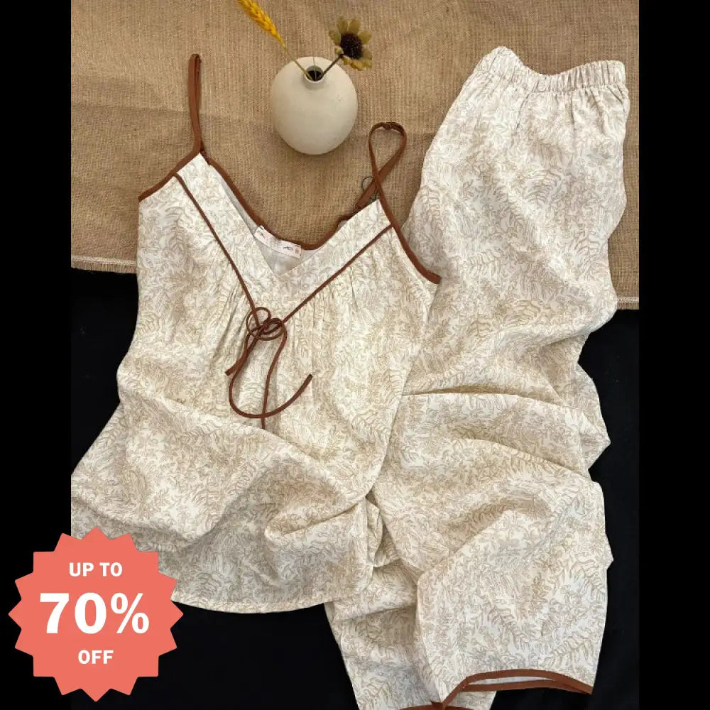 ID899 ルームウェア 花柄 リボン柄 ルームパンツ 春夏 レディース 可愛い パジャマ 上下セット 部屋着 寝巻き ゆったり ウエストゴム キャミソール ショートパンツ 写真通り / M レディース＞セットアップ