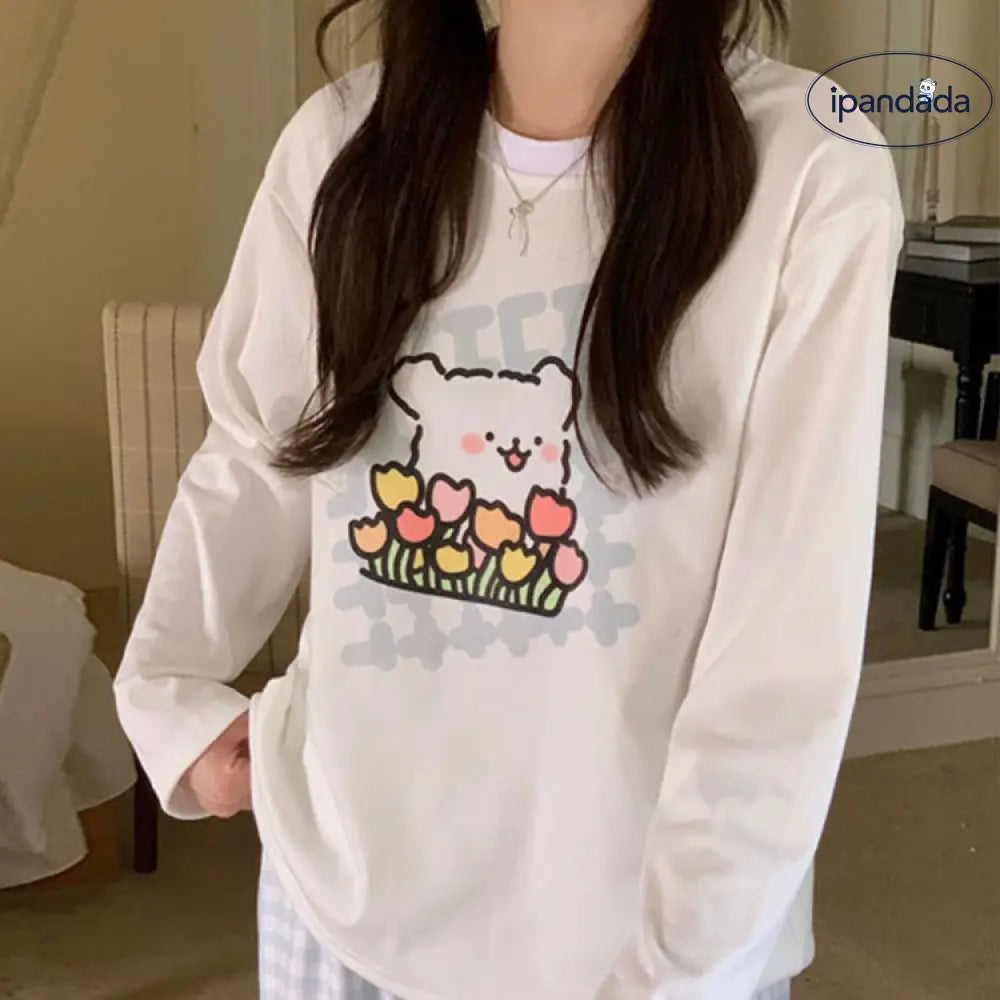ルームウェア カートゥーン 大人可愛い パジャマ ゆったり 部屋着 寝巻き ポケットラウンドネック レディース＞セットアップ