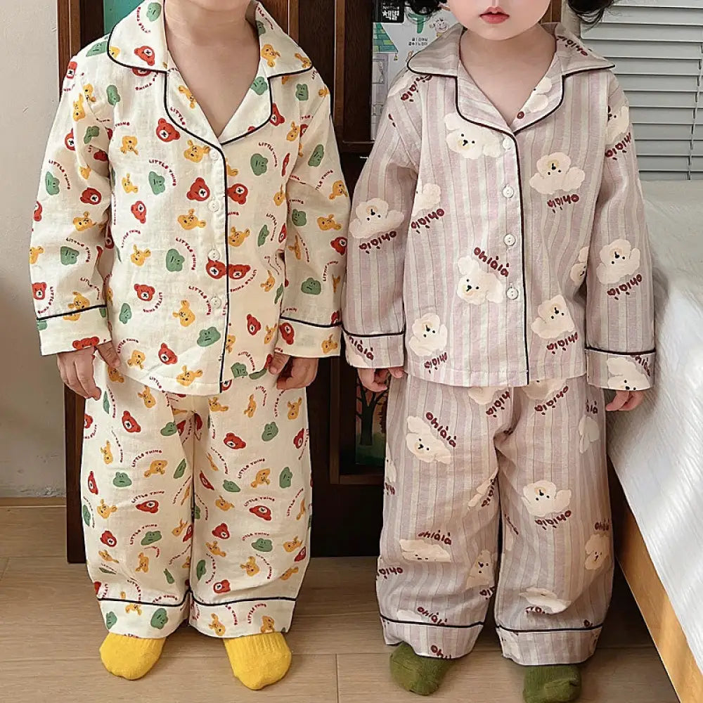 ルームウェア コットン ガーゼ セット 春秋 子供用 パジャマ 薄手 男の子 女の子 オールコットン カーディガン ID4291 ベビー＆キッズ