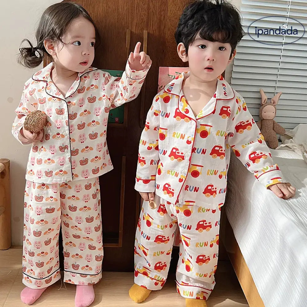 ルームウェア コットン ガーゼ セット 春秋 子供用 パジャマ 薄手 男の子 女の子 オールコットン カーディガン ID4291 ベビー＆キッズ