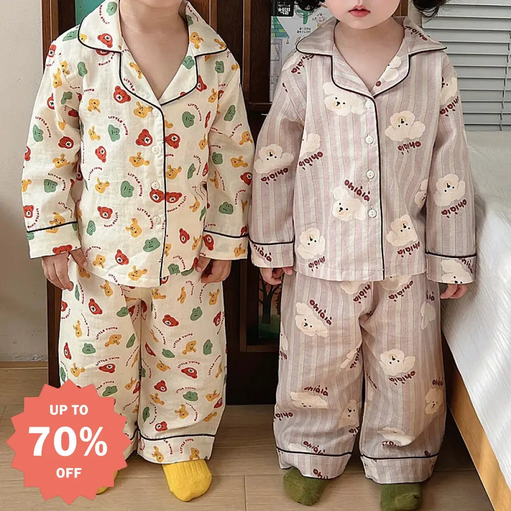 ルームウェア コットン ガーゼ セット 春秋 子供用 パジャマ 薄手 男の子 女の子 オールコットン カーディガン ID4291 ベビー＆キッズ