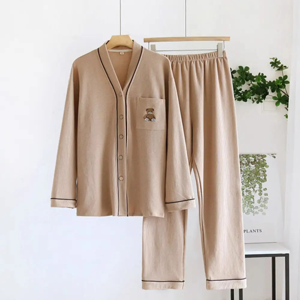 ルームウェア 綿 セットアップ 長袖 トップス ロングパンツ コットン カップル パジャマ メンズ レディース ルームウェア 部屋着 スウェット 上下セット パジャマ 春 秋 カットソー きれいめ 大人 カジュアル ブラウン