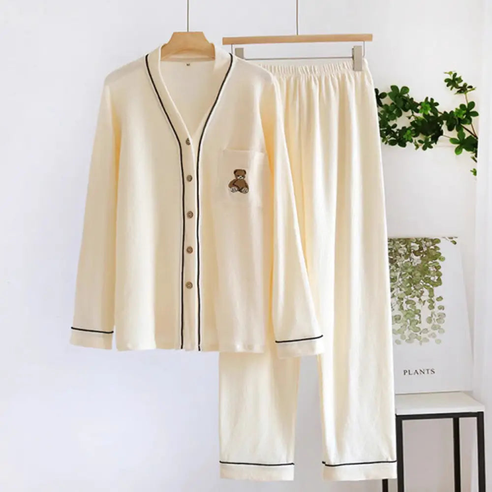 ルームウェア 綿 セットアップ 長袖 トップス ロングパンツ コットン カップル パジャマ メンズ レディース ルームウェア 部屋着 スウェット 上下セット パジャマ 春 秋 カットソー きれいめ 大人 カジュアル ベージュ