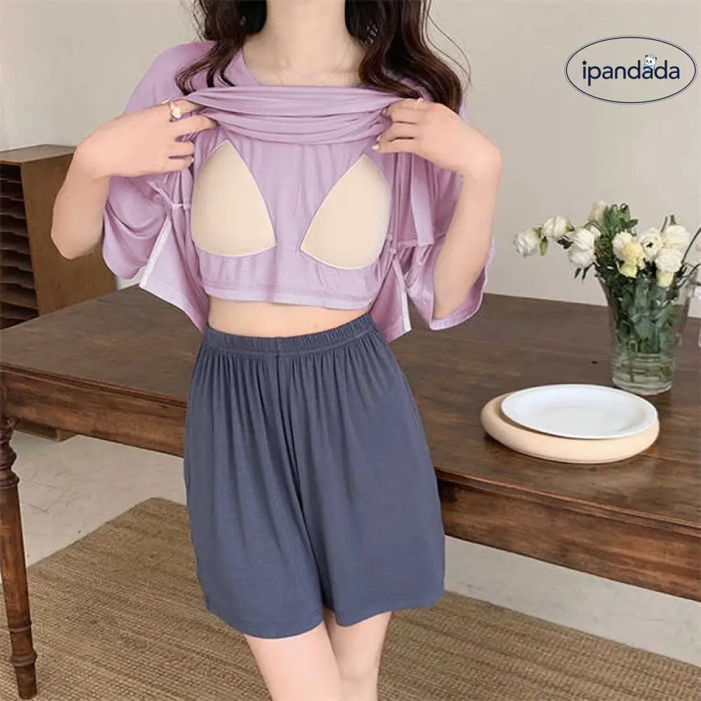 ID939 ルームウェア パッド付き レディース カップ付き パジャマ かわいい 上下セット 夏 可愛い コットン ルームウェア 半袖 部屋着 大人 体型カバー やわらか 涼しい お洒落 パジャマ 誕生日 ギフト 結婚祝い プレゼント
