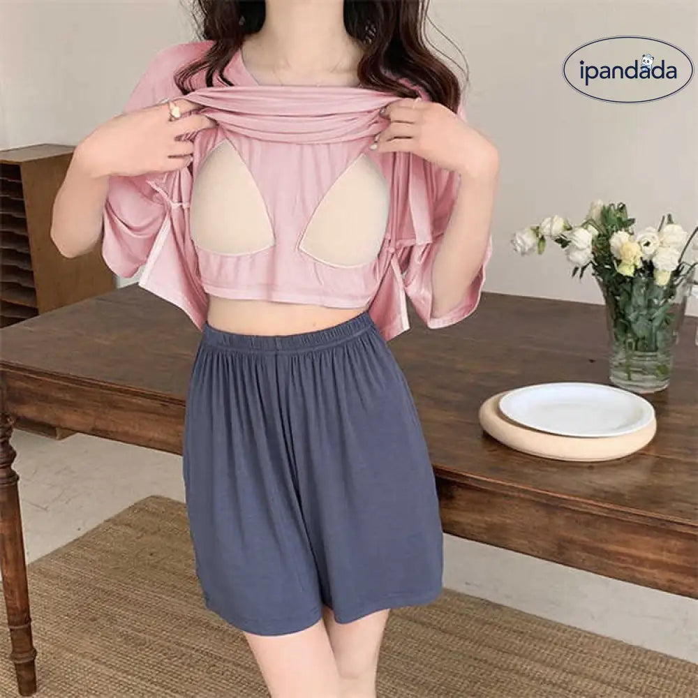 ID939 ルームウェア パッド付き レディース カップ付き パジャマ かわいい 上下セット 夏 可愛い コットン ルームウェア 半袖 部屋着 大人 体型カバー やわらか 涼しい お洒落 パジャマ 誕生日 ギフト 結婚祝い プレゼント