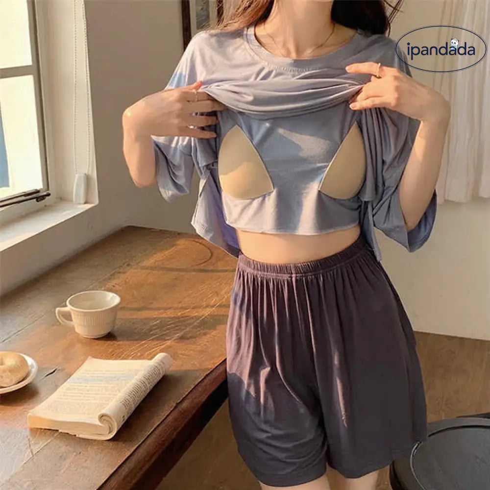 ID939 ルームウェア パッド付き レディース カップ付き パジャマ かわいい 上下セット 夏 可愛い コットン ルームウェア 半袖 部屋着 大人 体型カバー やわらか 涼しい お洒落 パジャマ 誕生日 ギフト 結婚祝い プレゼント