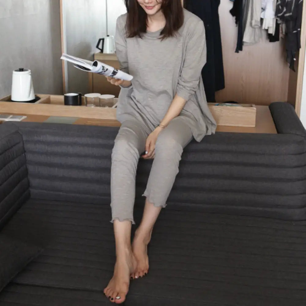 ID680 ルームウェア レディース パジャマ モダール 長袖 フレア 上下セット セットアップ 春 夏 秋 冬 部屋着 新生活 柔らかい 肌にやさしい 快適 ゆったり ゆるめ ストレスフリー 口コミ 休養 リラックス グレー / S