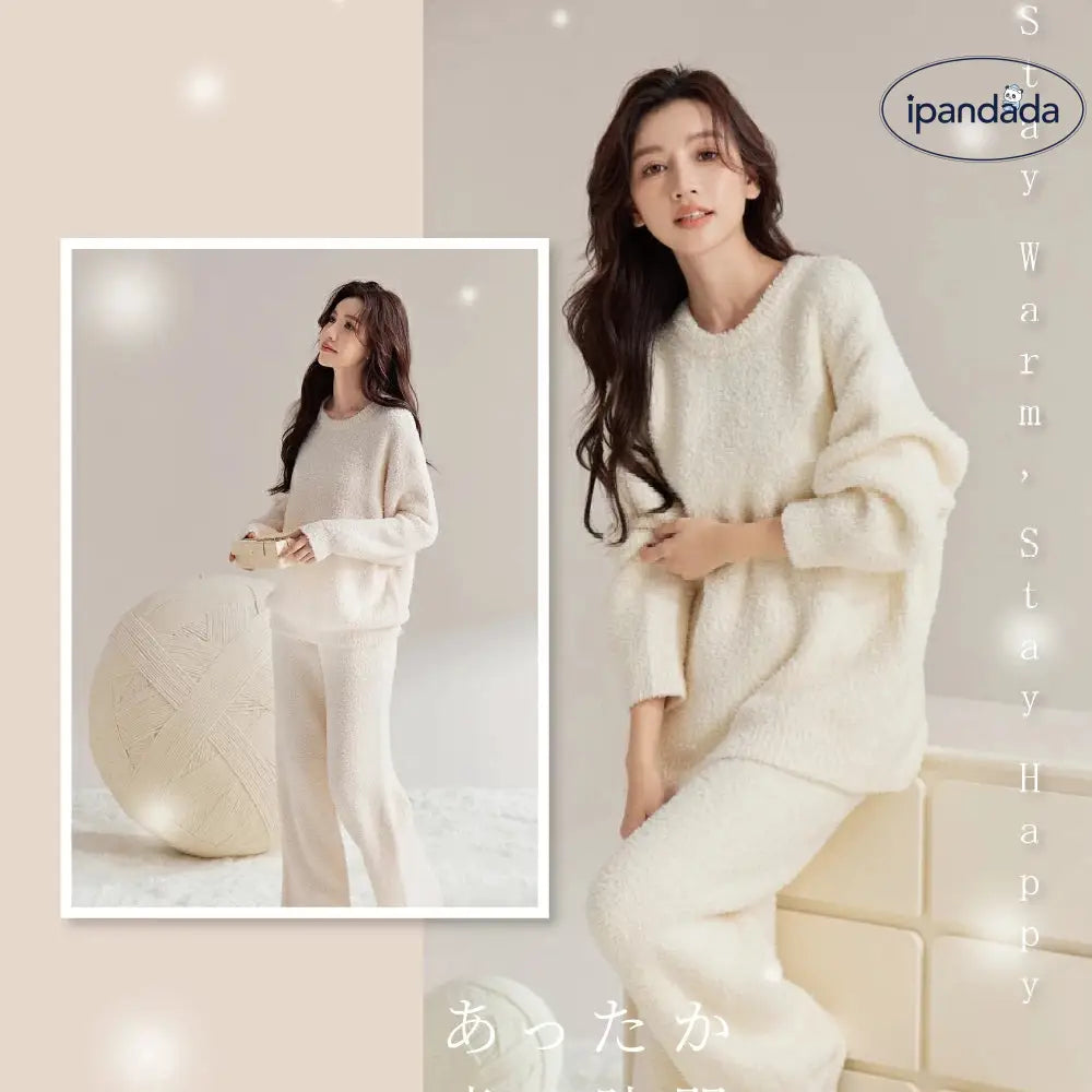 ルームウェア レディース パジャマ もこもこ 上下セット モールニット ふわふわ あったか 部屋着 長袖 秋冬 冬用 かわいい 体型カバー ゆったり おしゃれ 暖かい ルームニット プレゼント ギフト おうち時間 彼女 妻 母 贈り物