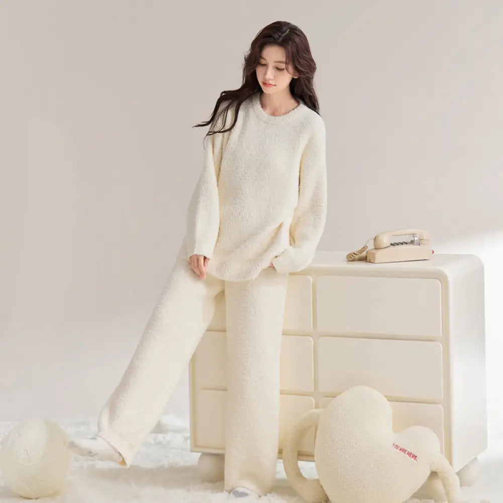 ルームウェア レディース パジャマ もこもこ 上下セット モールニット ふわふわ あったか 部屋着 長袖 秋冬 冬用 かわいい 体型カバー ゆったり おしゃれ 暖かい ルームニット プレゼント ギフト おうち時間 彼女 妻 母 贈り物