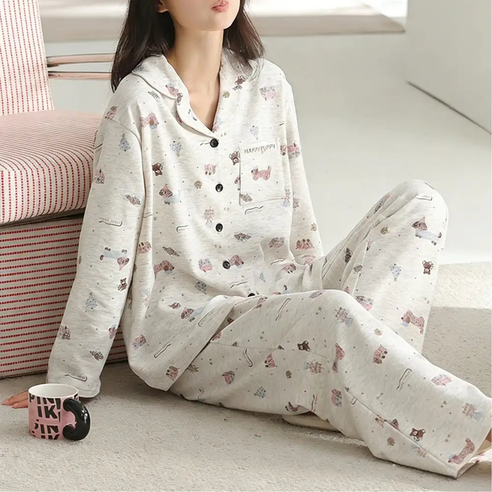 パジャマ レディース 秋冬 長袖 部屋着 セット ID4156 ライトグレー / M