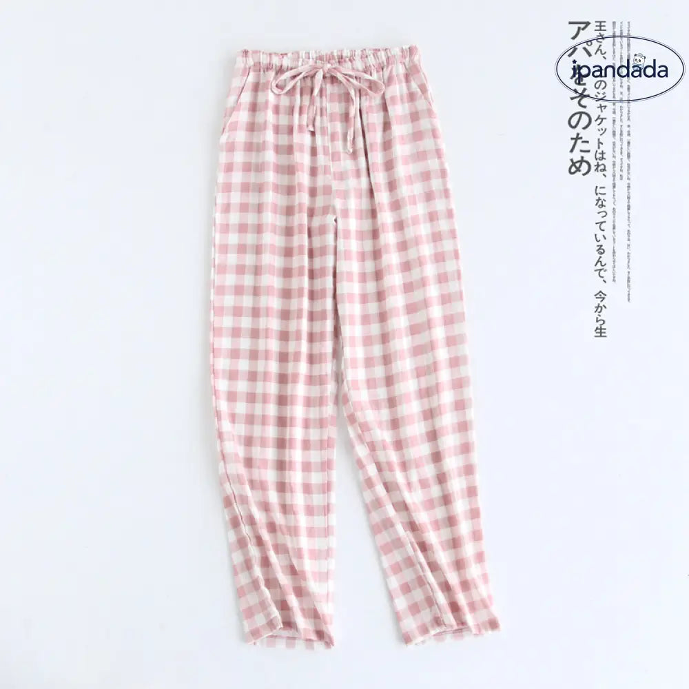 ルームウェア レディース ルームパンツ 可愛い 春 夏 薄手 綿 ボトムス ゆったり パジャマ 部屋着 寝巻き ポケット ウエストゴム ひも ウエスト調節 ガーゼ 裏面 さらさら チェック 3タイプ カラバリリラックス ID1882 M