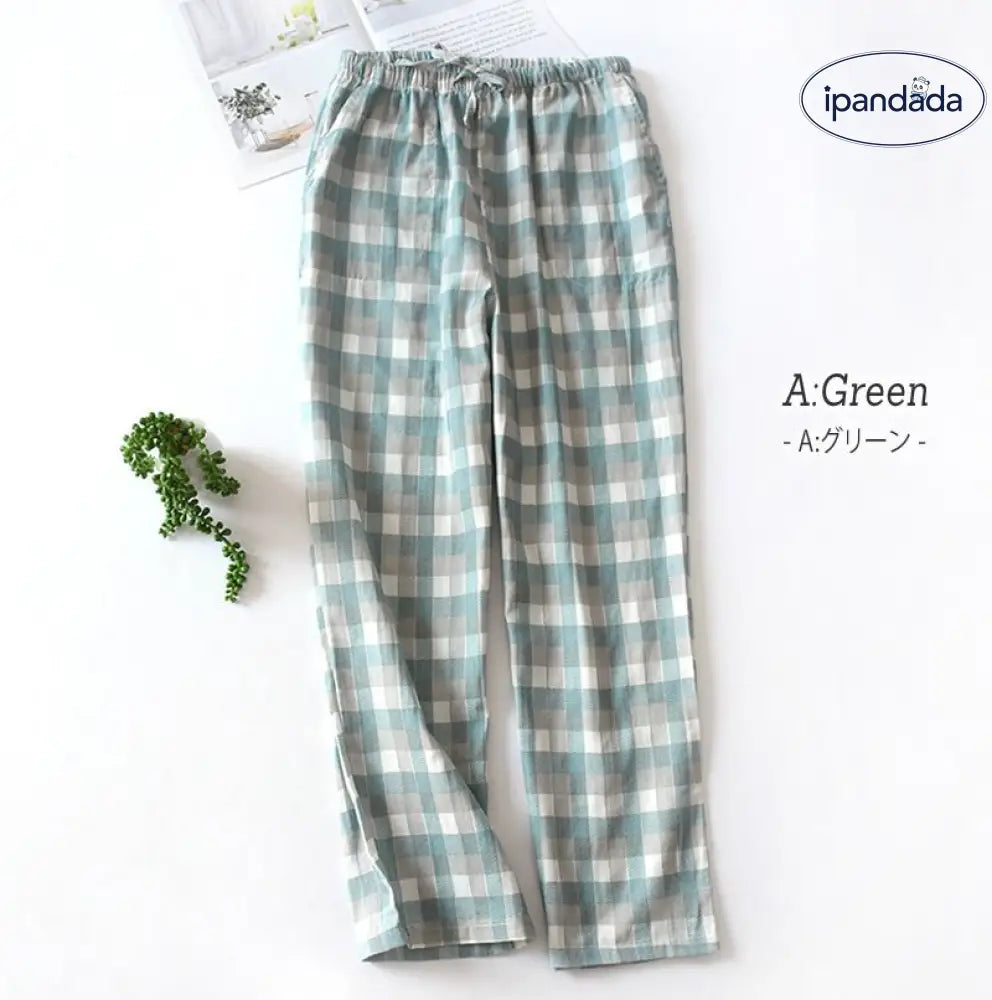 ルームウェア レディース ルームパンツ 可愛い 春 夏 薄手 綿 ボトムス ゆったり パジャマ 部屋着 寝巻き ポケット ウエストゴム ひも ウエスト調節 ガーゼ 裏面 さらさら チェック 3タイプ カラバリリラックス ID1882