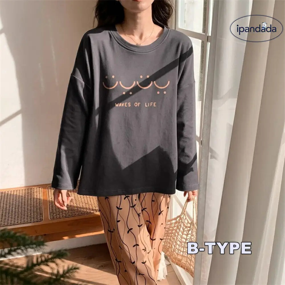 ルームウェア レディース セットアップ 上下セット 春用 夏用 秋用 冬用 長袖 長ズボン ロングTシャツ ロングパンツ 薄手 ポケット かわいい おしゃれ 大きいサイズ ゆったり ID2162