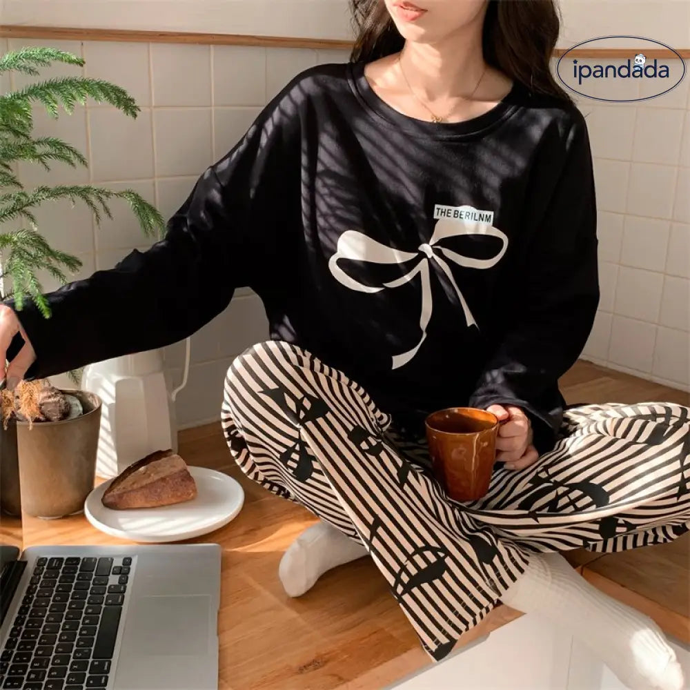 ルームウェア レディース セットアップ 上下セット 春用 夏用 秋用 冬用 長袖 長ズボン ロングTシャツ ロングパンツ 薄手 ポケット かわいい おしゃれ 大きいサイズ ゆったり ID2162 タイプ① / M レディース>セットアップ