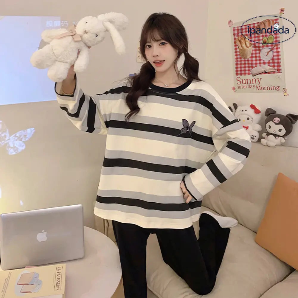 ルームウェア レディース セットアップ 上下セット 春用 夏用 秋用 冬用 長袖 長ズボン ロングTシャツ ロングパンツ 薄手 ポケット かわいい おしゃれ 大きいサイズ ゆったり ID2162 タイプ③ / M レディース>セットアップ