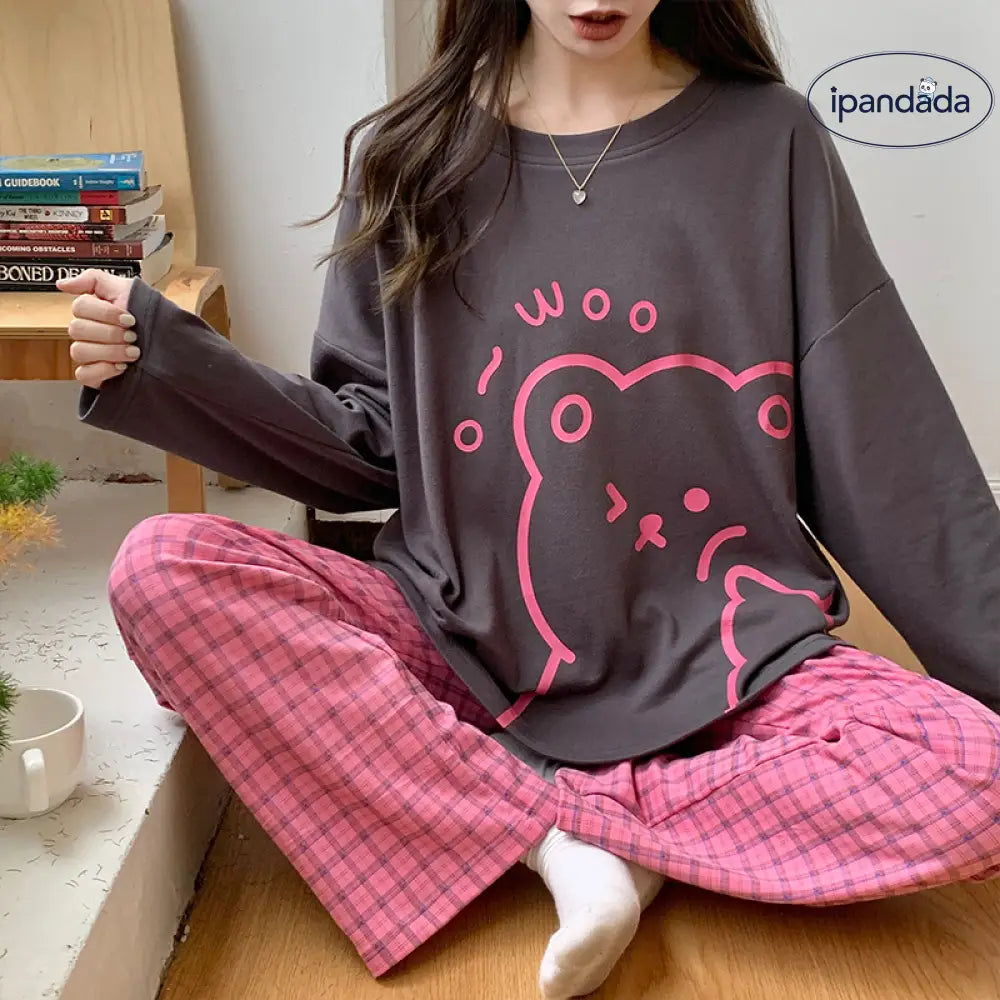 ルームウェア レディース セットアップ 上下セット 春用 夏用 秋用 冬用 長袖 長ズボン ロングTシャツ ロングパンツ 薄手 ポケット かわいい おしゃれ 大きいサイズ ゆったり ID2162