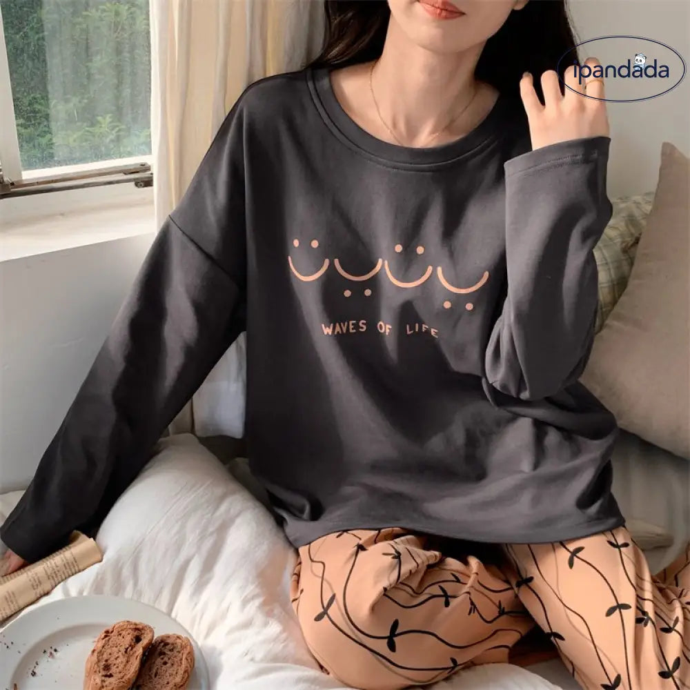 ルームウェア レディース セットアップ 上下セット 春用 夏用 秋用 冬用 長袖 長ズボン ロングTシャツ ロングパンツ 薄手 ポケット かわいい おしゃれ 大きいサイズ ゆったり ID2162