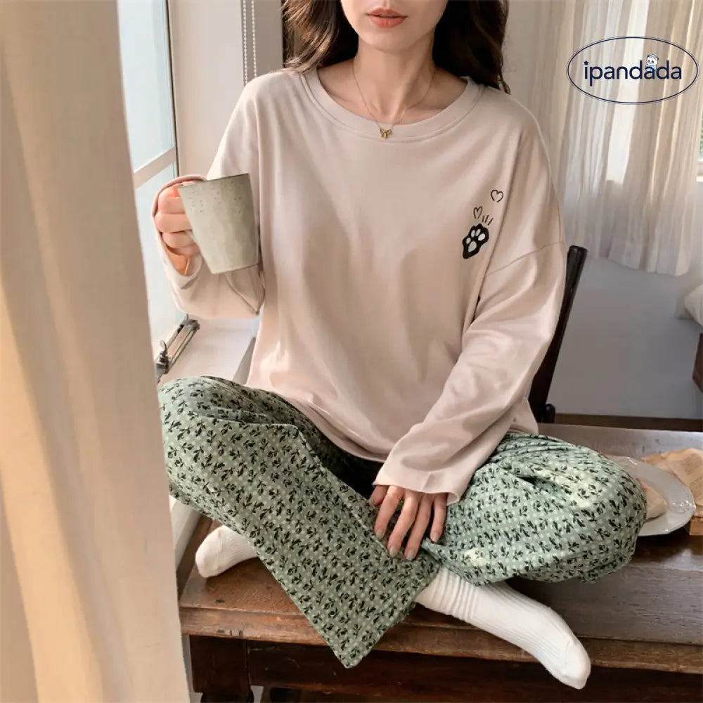 ルームウェア レディース セットアップ 上下セット 春用 夏用 秋用 冬用 長袖 長ズボン ロングTシャツ ロングパンツ 薄手 ポケット かわいい おしゃれ 大きいサイズ ゆったり ID2162