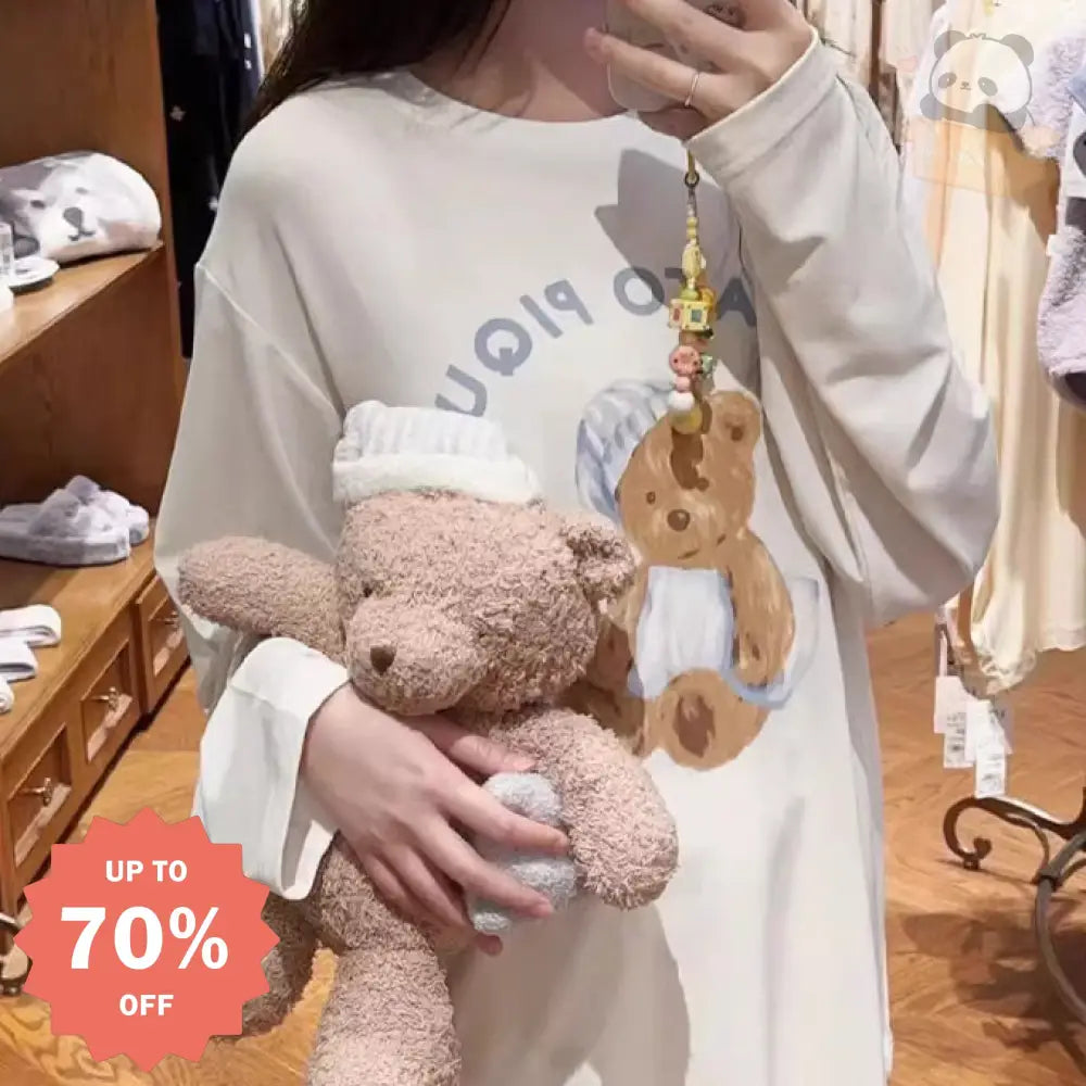 ルームウェア 上下セット 韓国 2色 レディース セット アプリ くま クマ おしゃれ かわいい パンツ 長袖 Tシャツ 綿 レディース レディース＞セットアップ