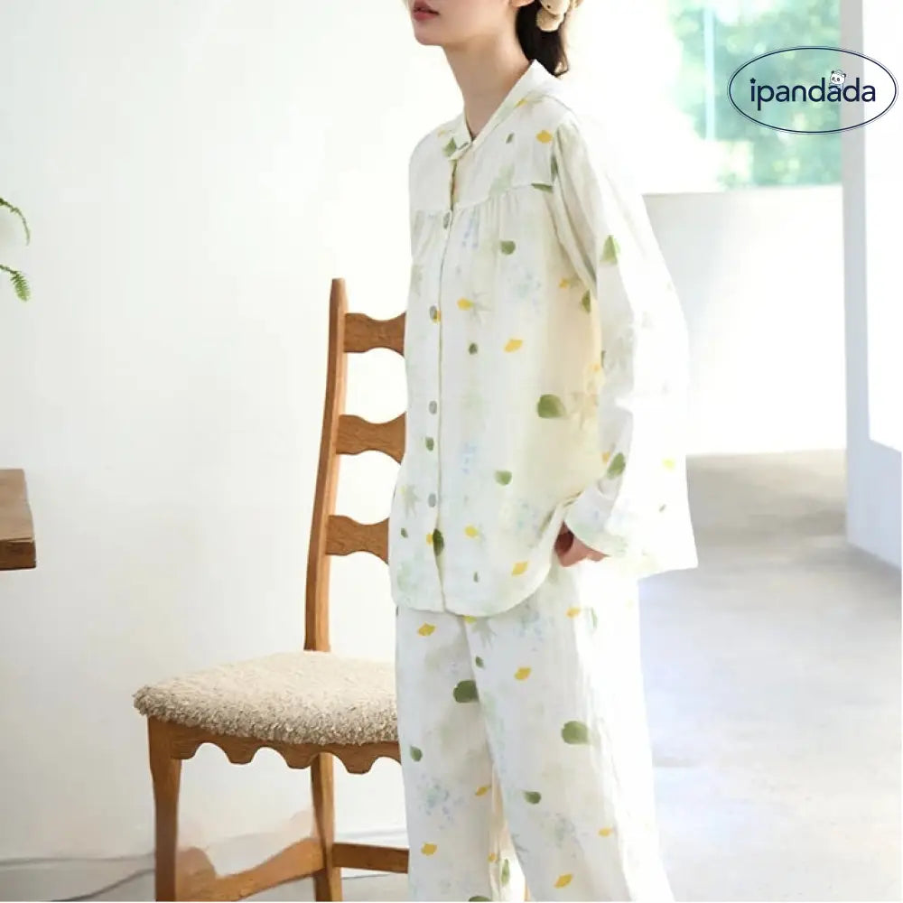 ルームウエア 綿100% レディース パジャマ コットン ダブルガーゼ ポッケトあり 長袖 長ズボン 春 秋 夏 前開き ウエストゴム 上下セット ガーゼ ロングパンツ 部屋着 寝間着 通気性 柔らかい ゆったり 肌触りがいい 快適