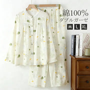 ルームウエア 綿100% レディース パジャマ コットン ダブルガーゼ ポッケトあり 長袖 長ズボン 春 秋 夏 前開き ウエストゴム 上下セット ガーゼ ロングパンツ 部屋着 寝間着 通気性 柔らかい ゆったり 肌触りがいい 快適