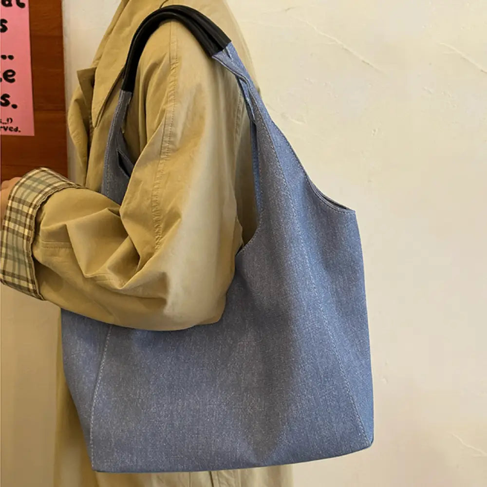 韓国 ルーズスタイル デニム トートバッグ レディース 新作 大容量 ショルダーバッグ ワキ下バッグ 学生 通学 通勤用 ID2166 ネイビー インテリア雑貨>ファッション雑貨