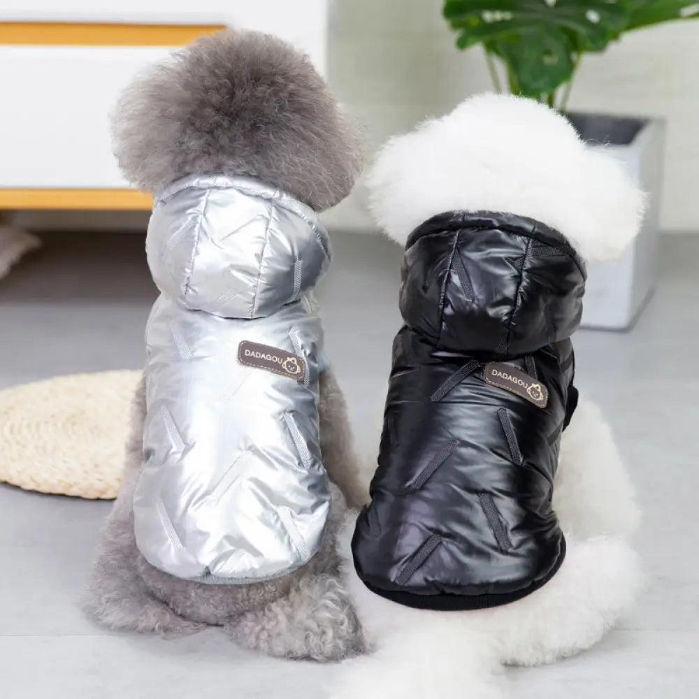 【S~2XL】犬服 小型犬 防寒 ペット服 秋冬 袖なし裏ボアダウンジャケット シルバー ブラック あったか ボア フード ドッグウェア ペット用品＞ウェア