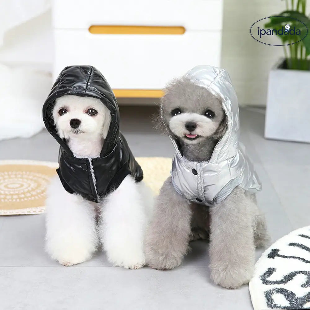 【S~2XL】犬服 小型犬 防寒 ペット服 秋冬 袖なし裏ボアダウンジャケット シルバー ブラック あったか ボア フード ドッグウェア ペット用品＞ウェア