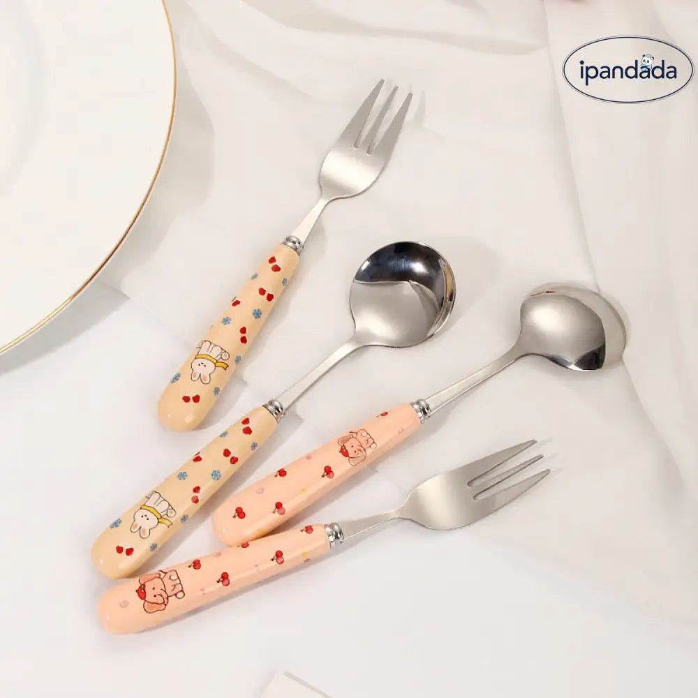 セラミック ハンドル スプーン フォーク ステンレス スプーン フォーク 箸 カトラリー セット 3点セット 学生用 家庭用 携帯用 カトラリー ID3114