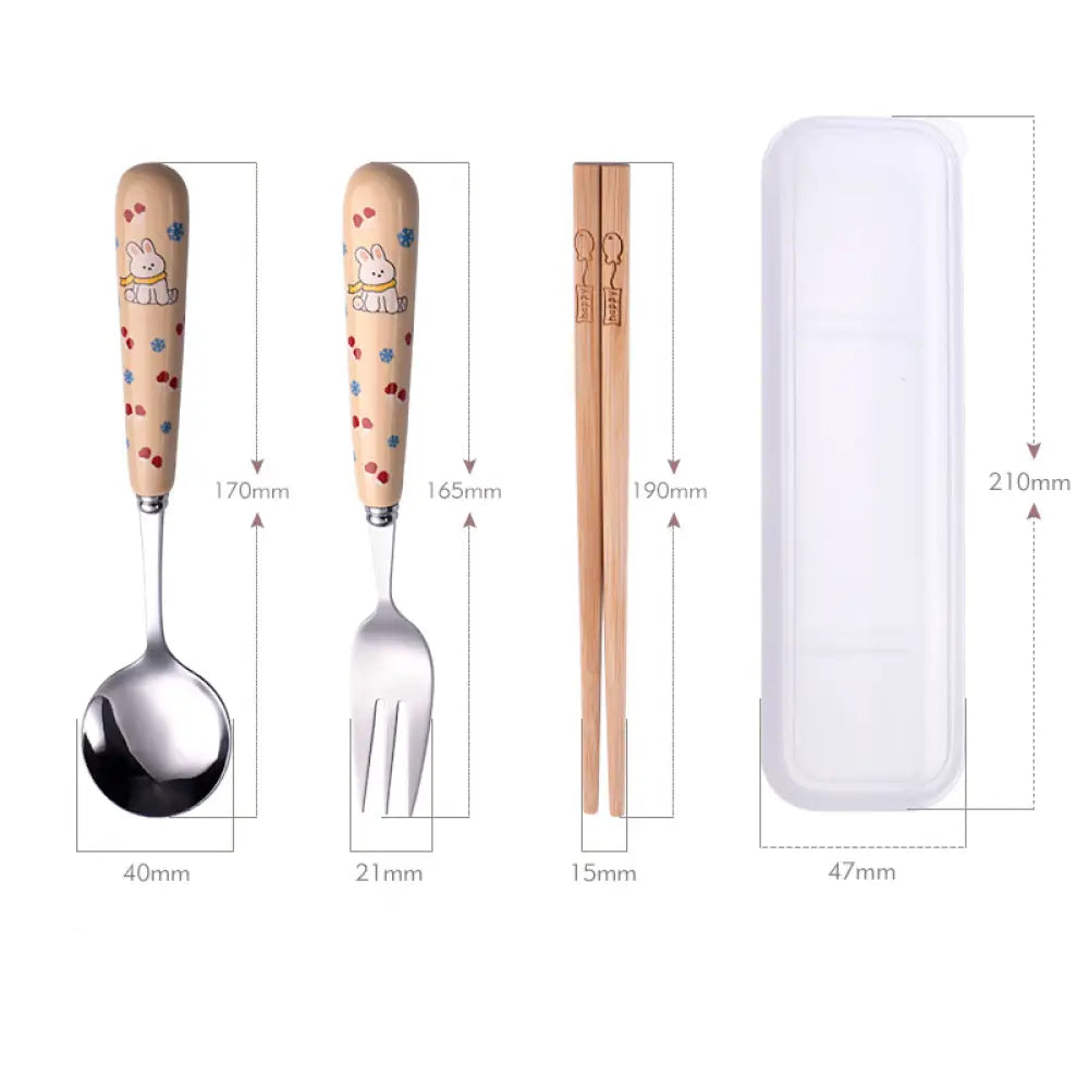 セラミック ハンドル スプーン フォーク ステンレス スプーン フォーク 箸 カトラリー セット 3点セット 学生用 家庭用 携帯用 カトラリー ID3114 タイプ②