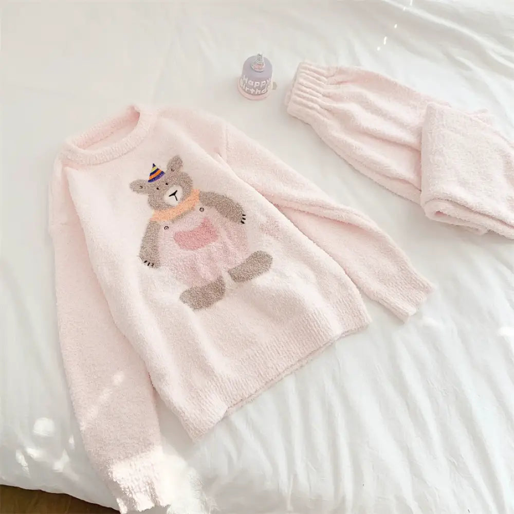 くま柄 パジャマ レディース 冬用 上下セット ルームウェア 肌に優しい 暖かい 女性 部屋着 おしゃれ かわいい ピンク / M レディース＞セットアップ