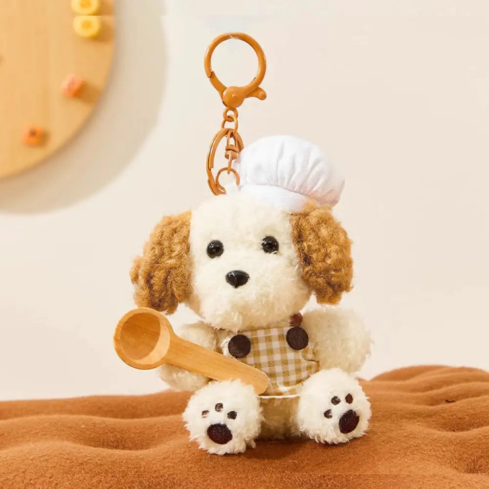 ID1453 シェフ犬のキーホルダー ぬいぐるみ 手のひらサイズ モフモフ素材 安全ストッパー付 ランドセル バッグチャーム ギフト対応 かわいい プレゼントに最適 タイプ③ / フリー インテリア雑貨＞ぬいぐるみ
