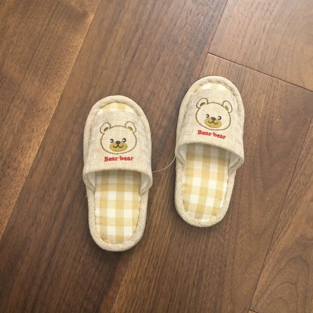 ID1718 室内 居家 スリッパ 子供用 カートゥーン 小犬 小熊 スリッパ 柔らかい 四季用 かわいい 滑り止め カーキ / 25-29cm ベビー＆キッズ