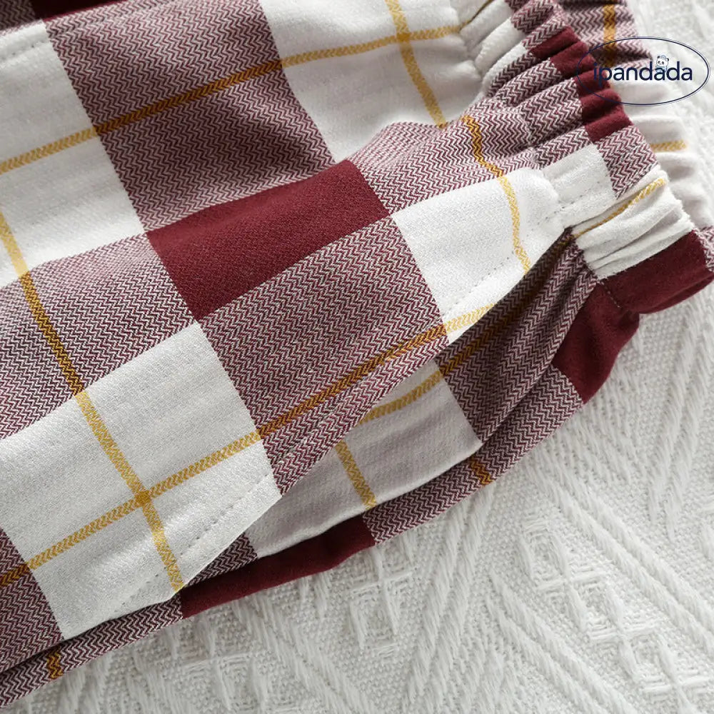 シンプル チェック柄 パジャマ 女性用 全棉 ダブルガーゼ 春秋用 立襟 赤 無印 纯棉 カップル用 部屋着  ルームウェア ID2311