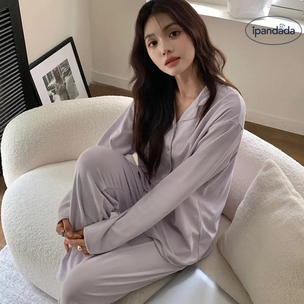 シンプル ルームウェア セット 長袖 ゆったり パジャマ 部屋着 トップス パンツ 2点セット ID4164