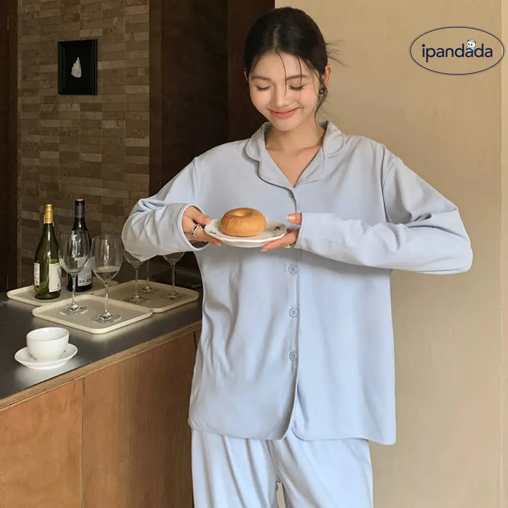 シンプル ルームウェア セット 長袖 ゆったり パジャマ 部屋着 トップス パンツ 2点セット ID4164